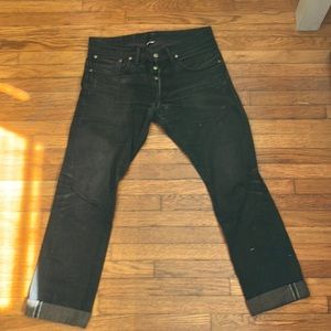 RRL Slim Fit Selfedge Jeans - Black 32x23 - properly worn in and patched.